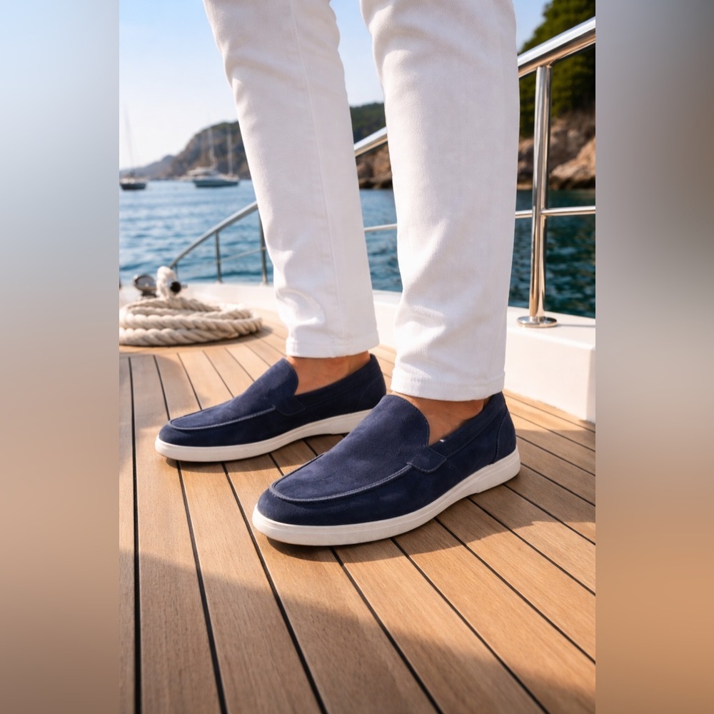 Clorinda Antinori Edoardo Sirena Navy Suede Loafers Men’s Size 41 / 9 - Picture 2 of 14